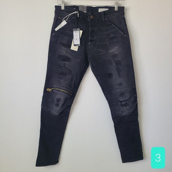 G-Star RAW 5620 3D Zip Knee Skinny Distressed Jeans Size 31x32 Black #3